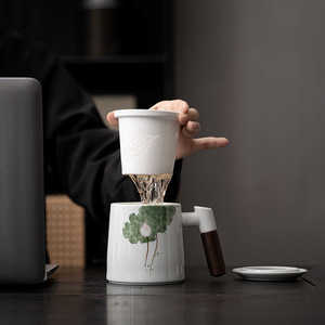 Ceramic Mug With Lid Hand Painted Lotus Design <b>Large</b> Capacity <b>Tea</b> <b>Cup</b> For Daily Use - Product Image 2