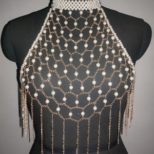 YANYE Collana di perle fatta a mano, reggiseno senza spalline aderente, catena per il corpo, accessori di abbigliamento femminile, reggiseno a catena con perle - Product Image 3
