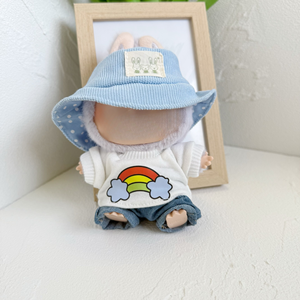 Set de Juguetes DIY para Muñeca de Peluche de 17 cm, Ropa Unisex de Algodón con Camiseta de Manga Corta, Sombrero de <span class=keywords><strong>Pescador</strong></span> y Jeans - Línea de Moda - Product Image 2