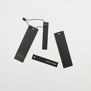 Customized Printed Name Logo Hot Stamping Glossy <b>Black</b> Paper Square Hang Tag <b>String</b> Low MOQ Eco Recyclable Clothing Shoes Swing - Product Image 1