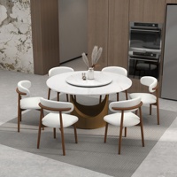 Table de salle à manger ronde ATUNUS, style moderne et luxueux, plateau en marbre avec plateau tournant, pieds en fer peint.