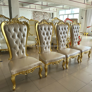 राजा और रानी ऊंची पीठ सस्ती सफेद सोने के सिंहासन पर दूल्हे और दुल्हन के लिए शाही विलासिता की शादी की कुर्सी की है। - Product Image 4