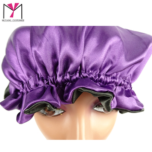 Muyang Customize Satin <b>Bonnet</b> Purple With Black Decorative Border 54-56cm For Women Home Use - Product Image 4