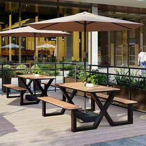 Ensemble de table à manger d'extérieur en teck imperméable, pour cour, plage, patio, restaurant, jardin, banc, 6 places, meubles de pique-nique - Product Image 1