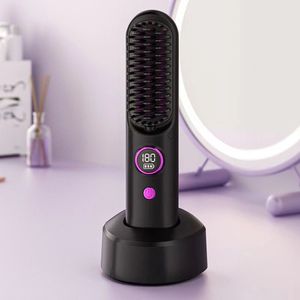 Affichage LCD de la température Verrou de sécurité électrique <span class=keywords><strong>sans</strong></span> <span class=keywords><strong>fil</strong></span> Rechargeable <span class=keywords><strong>Brosse</strong></span> à lisser les cheveux <span class=keywords><strong>Brosse</strong></span> à peigne chaude électrique <span class=keywords><strong>sans</strong></span> <span class=keywords><strong>fil</strong></span> - Product Image 1