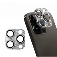Protection d'objectif d'appareil photo en verre trempé scintillant avec cadre métallique pour iPhone 12-17 Pro Max, protection antichoc 3D de qualité A++