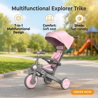 Tricycle pliable multifonctionnel A7 7 en 1 pour enfants de 2 à 5 ans, poussette tricycle pour enfants avec pédales, grand auvent