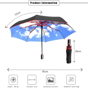 Customized Modern Straight 3-Fold Fully-<b>Automatic</b> UV Protection Windproof <b>Umbrella</b> Multi-Color Ribs Business Gift Black - Product Image 4