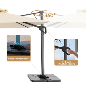 Square Cantilever Patio <b>Umbrella</b> with Hydraulic Lift <b>Windproof</b> Outdoor <b>Umbrella</b> with Weighted Base for Poolside Backyard Deck - Product Image 2