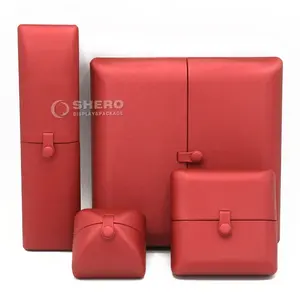 Shero Two Door Open Leather Insert Foam Jewelry Plastic Box Ring Bracelet Necklace Earring Packaging Boxes with metal button
