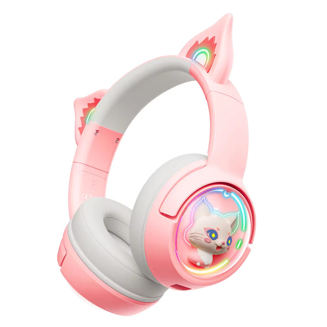 Headset Cute Pink Cat Ear Over-Ear Wireless Gaming Headphones With Microphone for PC Laptop Earphone