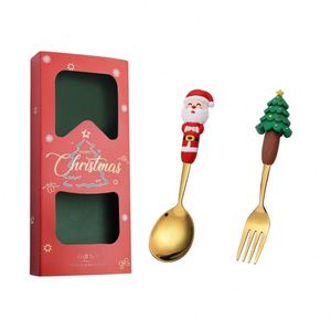 <b>Christmas</b> Gift Stainless Steel Tea Spoon Gold Silverware Cutlery Set Santa Elk Decoration Fruit Fork for Children - Product Image 1