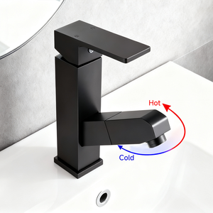 Robinet de lavabo rétractable avec tête de pulvérisation extensible Mélangeur en aluminium Robinet d'évier de salle de bain moderne - Product Image 2