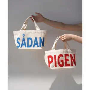 Çevre dostu mini çanta çocuklar için özel logo tuval Tote çanta alışveriş çantası pazar tuval % 100% pamuk yetenekli çanta