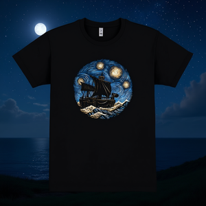 Camiseta A Starry Expedition Negra con Cuello Redondo para Hombre, Unisex, Ropa Promocional - Product Image 3