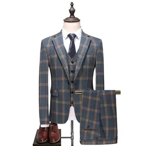 Set di abiti da uomo 3 pezzi di alta qualità Plus Size abiti Slim da uomo e Blazer Plaid pantaloni da banchetto di nozze gilet da completo