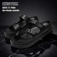 Sandalias de Moda para Mujer, Negras, con Dos Correas Ajustables, Hebilla, Punta Abierta, Plataforma Gruesa, Logotipo Personalizado, Colección Casual Resort