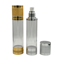Bouteille de pompe de pulvérisation de lotion sans air enduite d'aluminium noir en gros, bouteille sans air de 15ml 30ml 50ml AS pour l'emballage de soins de la peau