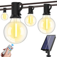 Guirnalda de Luces LED Solares G40 de 25 Pies, 50 Pies, 60 Pies, Resistentes al Agua y a las Caídas, con Control Remoto, para Decoración de Fiestas Navideñas y Festivales