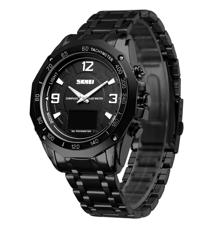 Pedometer watch Skmei 1464 stainless steel digital wrist watch hiking sport wristwatch for men