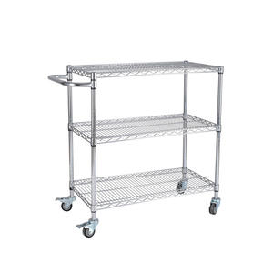 Chariot de manutention à une poignée en forme de U, en treillis métallique chromé en acier inoxydable à trois niveaux, capacité 200 kg, pour atelier - Product Image 1