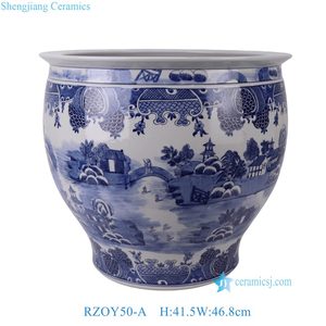 RZOY50-A Maceta Grande de Porcelana con Diseño Chinoiserie <span class=keywords><strong>Azul</strong></span> y Blanco, Maceta para Jardín con Forma de Pecera - Product Image 2