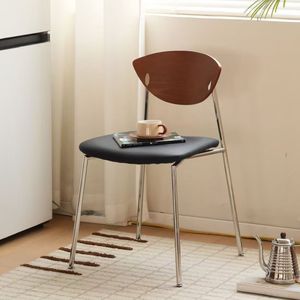 Chaise d'appoint nordique rétro design, dossier en bois massif, structure en fer, pour adulte - Product Image 2