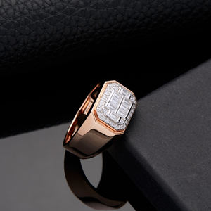 Wholesale Bulk Statement Rose Gold Plated baguette Diamond 925 Sterling Silver <strong>Moissanite</strong> <strong>Men's</strong> <strong>Ring</strong> - Product Image 1