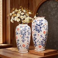 Vase en céramique bleu et blanc vintage, centre de table pour console de cheminée, décoration chinoiserie, vases floraux pour la décoration intérieure