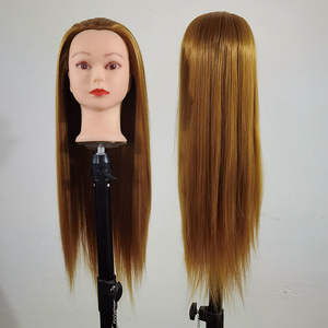 Cabeza de Maniquí de pelo sintético 100% para mujer, muñeca de entrenamiento de estilismo, cabeza de Maniquí de cosmetología, cabeza de entrenamiento de muñeca para peluquería - Product Image 2