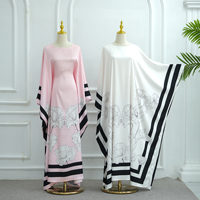 Abaya Papillon Élégante et Ample pour le Moyen-Orient Musulman, Motif Satiné, Kaftan EID 2025, Avec Ceinture Intérieure et Manches Chauve-souris, Grande Taille
