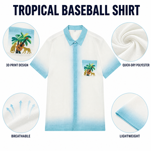 Camicia da Baseball da Uomo con Stampa 3D Tropicale, Asciugatura Rapida, in Poliestere, Colletto Camp, Manica Corta, Abbottonata, Casual Estiva - Product Image 4