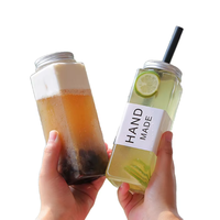 투명 사각형 과일 주스 음료 생수 소다 500ml 650ml 플라스틱 PET 병 밀크티 스크류 캡 포함