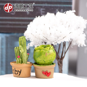 Dp Craft Resin <b>Mini</b> Cactus Planters 2Pcs Modern <b>Desk</b> Decor For Living Room - Product Image 1