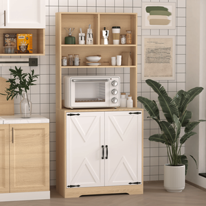 DB Modern Armoire de garde-manger autoportante à 3 niveaux et 2 portes avec armoires de cuisine à 3 étagères - Product Image 6