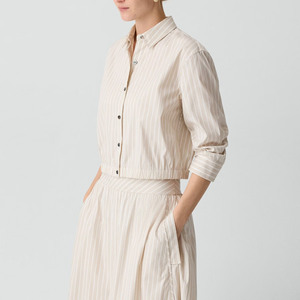 Chemise boutonnée rayée pour femme, manches trois-quarts, en popeline, style minimaliste, coupe classique, toutes saisons - Product Image 3