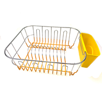 Égouttoir à vaisselle en métal électroplaqué pour comptoir de cuisine avec porte-ustensiles jaune et plateau de drainage