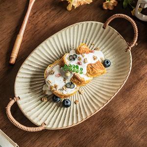 カスタム卸売オーバルプレート レトロスタイルセラミックプレート エンボス加工ディナープレート 家庭用大型皿 魚皿 - Product Image 1