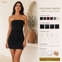 Robe mini moulante noire sans bretelles Yegao pour femme, sexy, pour club et soirée, en tricot extensible avec cordon de serrage et fronces, vente en gros, OEM, ODM, sur mesure
