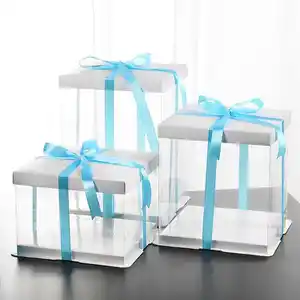 Caja de pastel transparente cuadrada colorida, caja de paquete de comida rectangular de regalo personalizado