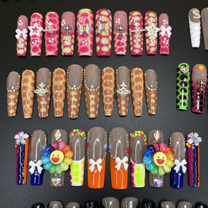 Venta al por mayor bailarina Y2K largo cuadrado ataúd uñas artes 100% hecho a mano grueso duradero acrílico decorado 10 Uds uñas Prensa en - Product Image 4