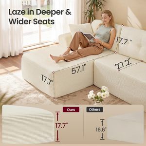 Canapé modulaire <span class=keywords><strong>SONGMICS</strong></span> sans structure, assise profonde, en velours côtelé, avec fonction massage, revêtement en tissu, blanc nuage compressé - Product Image 4