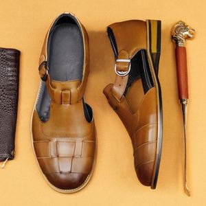 Men's Retro Roman Waterproof <b>Sandals</b>-Summer Business Casual Handmade Customized Round-<b>Toe</b> Leather Anti-Slippery - Product Image 4