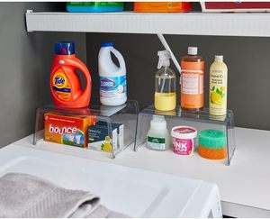 Scaffale portaoggetti in PET trasparente con cuscinetti antiscivolo, organizer impilabile <span class=keywords><strong>per</strong></span> bagno, <span class=keywords><strong>cucina</strong></span>, piano di lavoro e mobiletto - Product Image 2