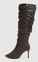 Bottes hautes marron en similicuir pour femme, personnalisables, à bout pointu, talon aiguille, avec boucle et fermeture éclair latérale