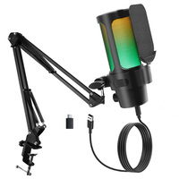 Microphone à condensateur USB VCOM Microphone de bureau filaire pour l'enregistrement de jeux en continu avec support de bras perche