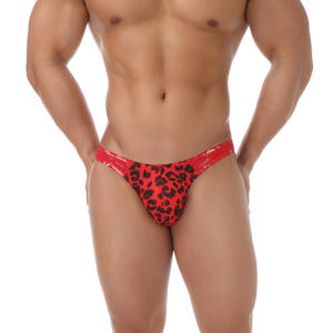 Sous-vêtements sexy <span class=keywords><strong>pour</strong></span> <span class=keywords><strong>homme</strong></span> en nylon et élasthanne à imprimé léopard, avec dentelle, taille basse, élastique, perspective, U convexe - Product Image 3