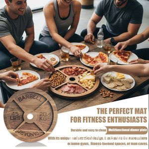 Wooden Barbell Serving <b>Tray</b> 18cm 28cm Round Divider For Charcuterie <b>Snacks</b> Fruit Fitness Decorative Platter - Product Image 3