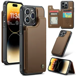 Portatarjetas de lujo, BILLETERA, soporte abatible, funda de teléfono de cuero a prueba de golpes para iPhone 15 Pro Max iPhone 14 13 12