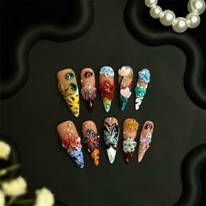 Uñas Artificiales de Fábrica, 10 Piezas/Juego, Estilo Francés, Patrón Almendrado, Material PMMA, Uñas Hechas a Mano, Uñas Postizas a Presión - Product Image 2